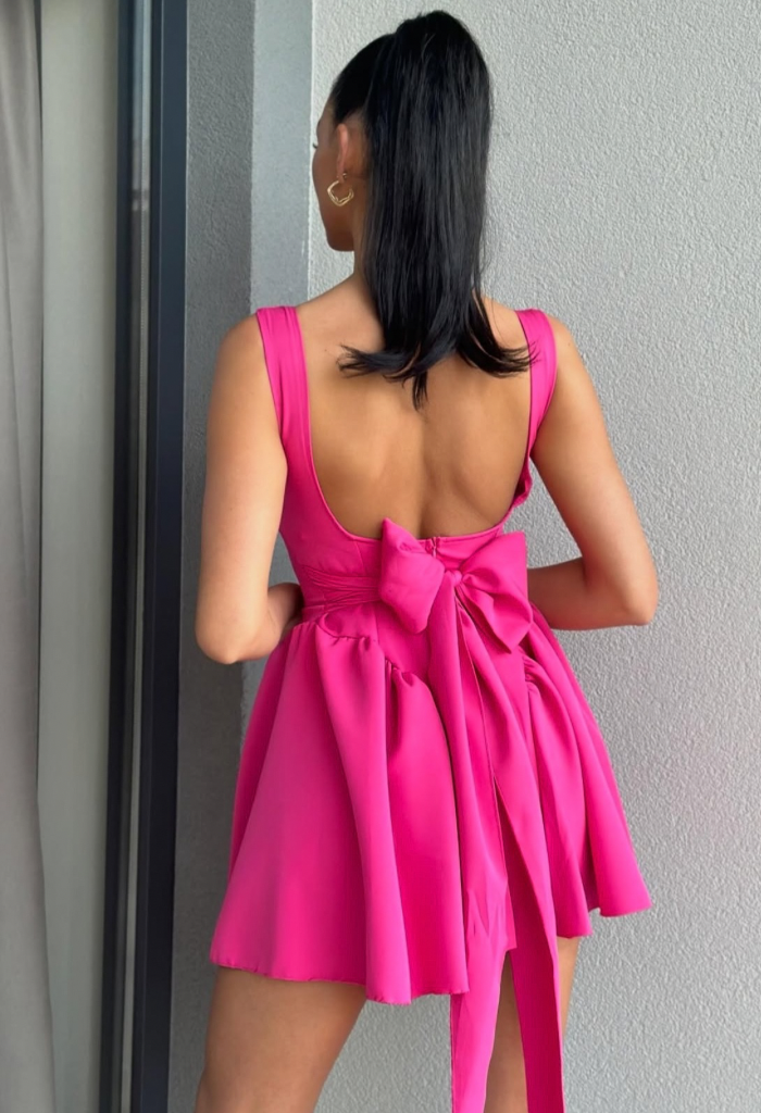 Rochie Minodora Mov Cu Spatele Gol Si Fundita