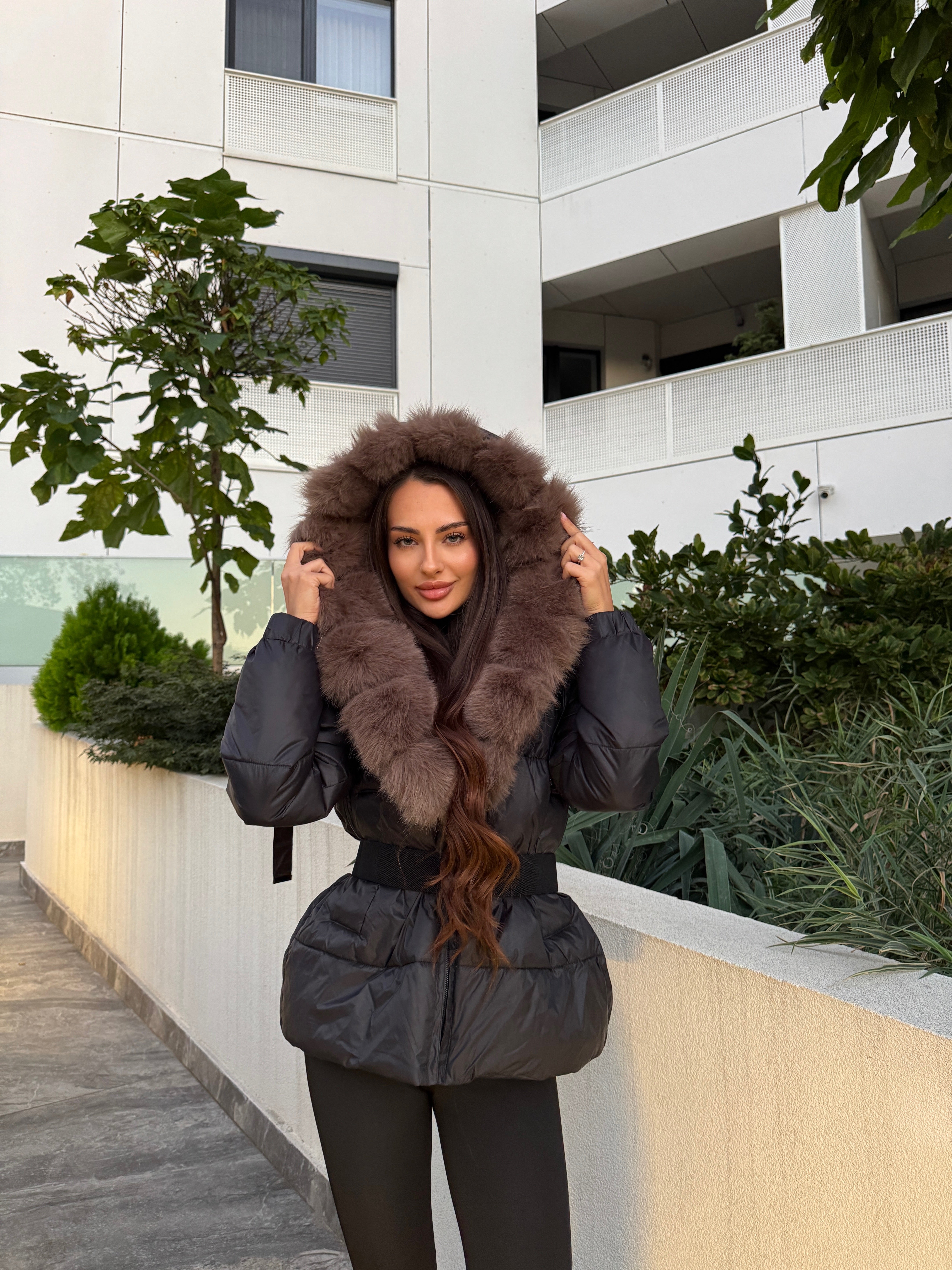 Jachetă Aurora Black Cu Blana Eco Premium