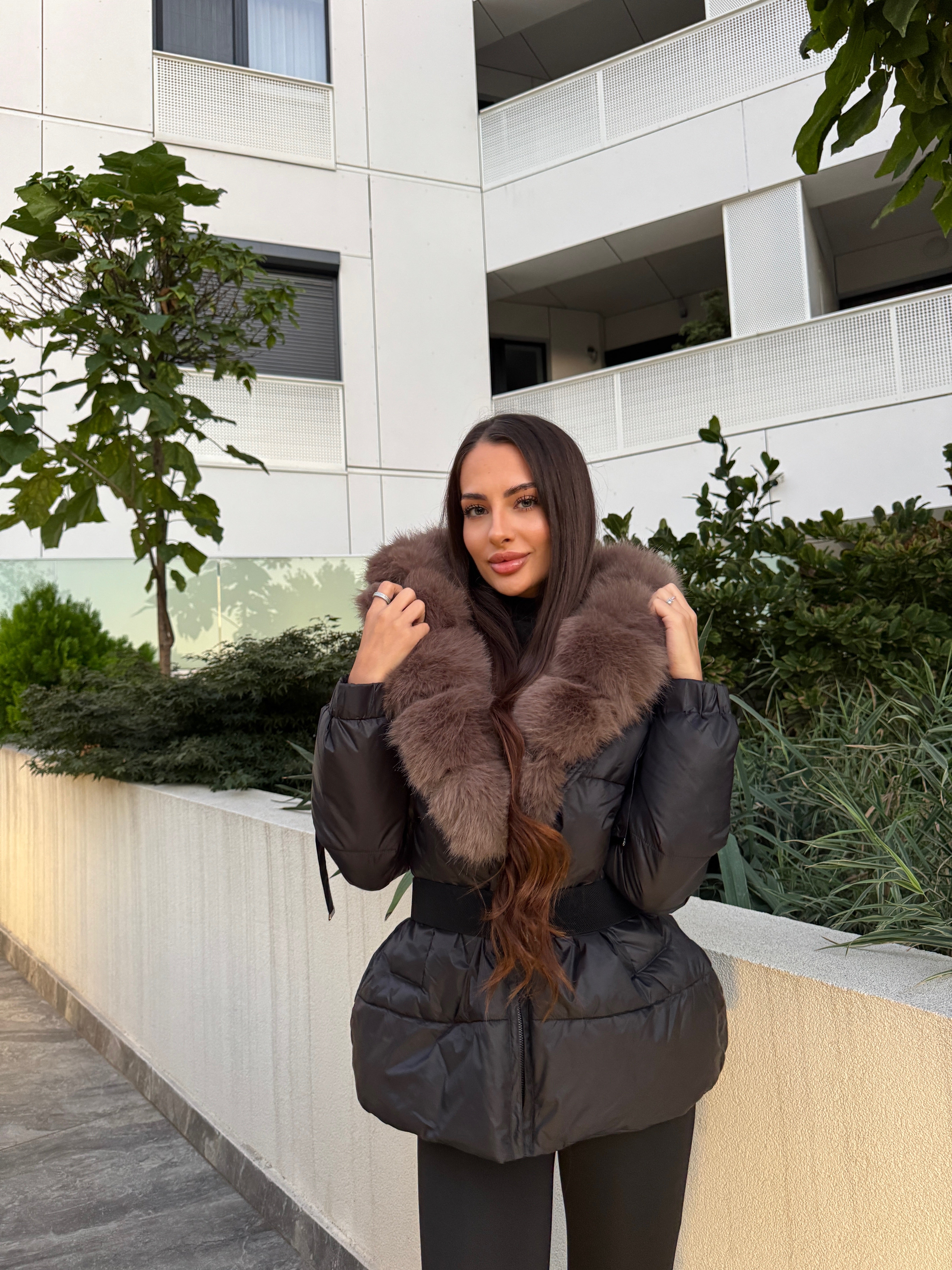 Jachetă Aurora Black Cu Blana Eco Premium