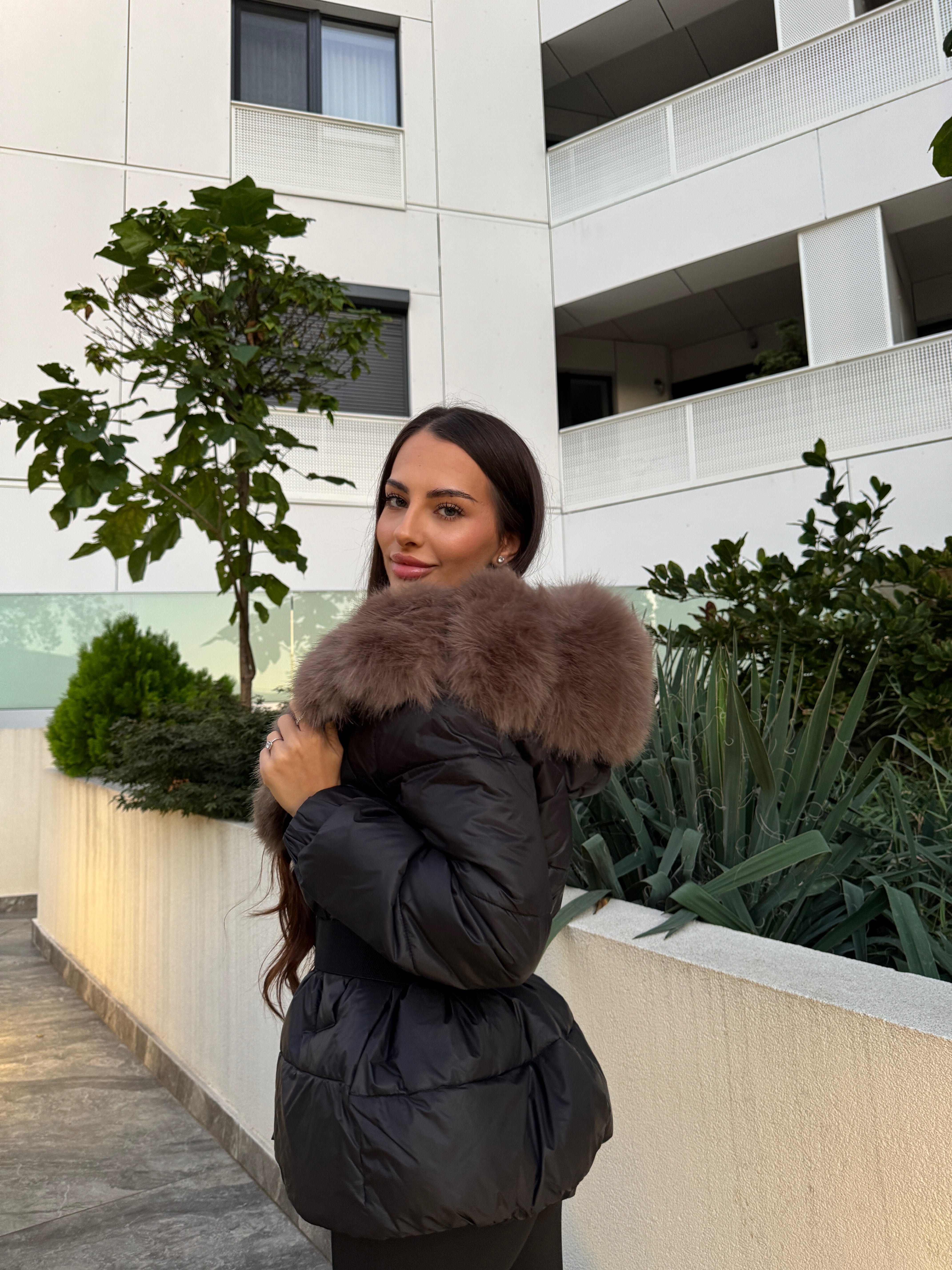 Jachetă Aurora Black Cu Blana Eco Premium