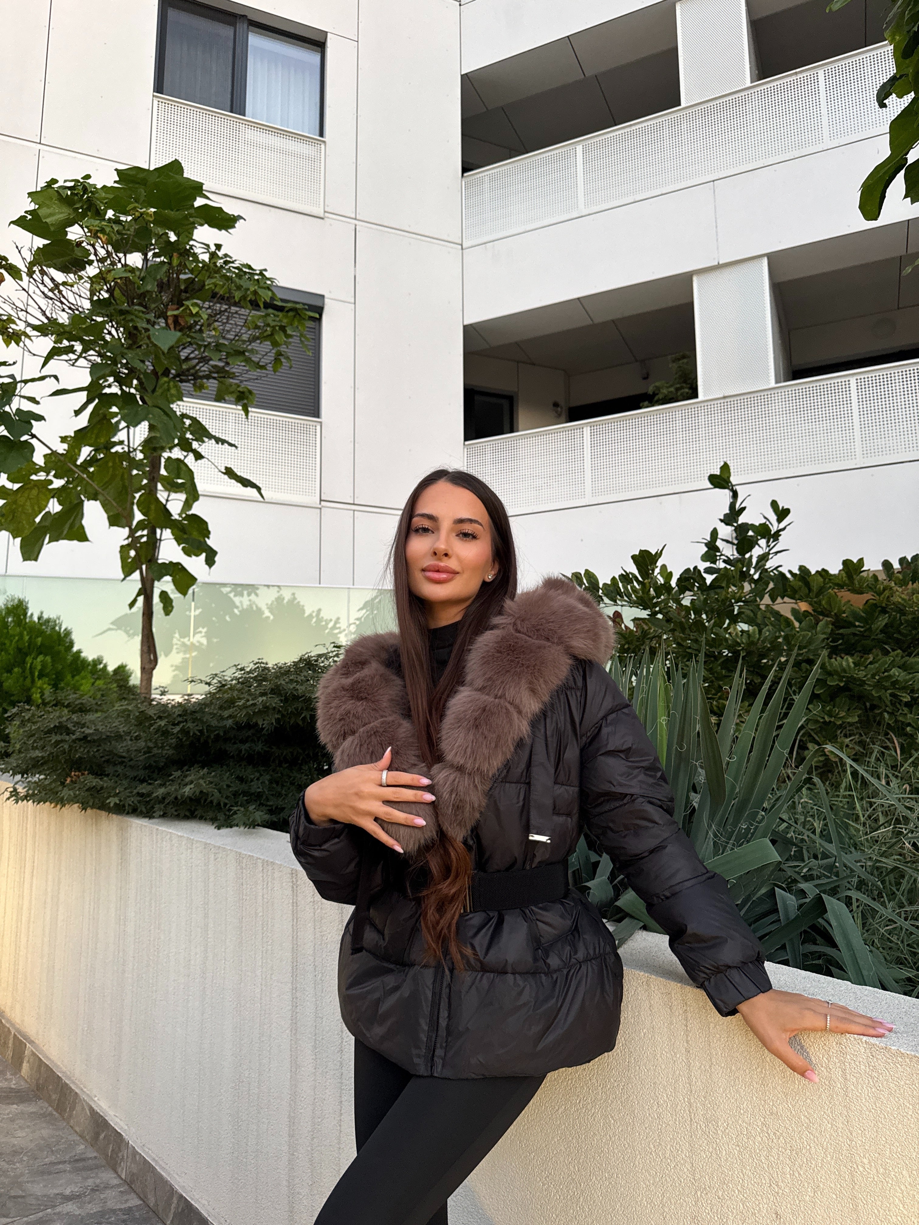 Jachetă Aurora Black Cu Blana Eco Premium