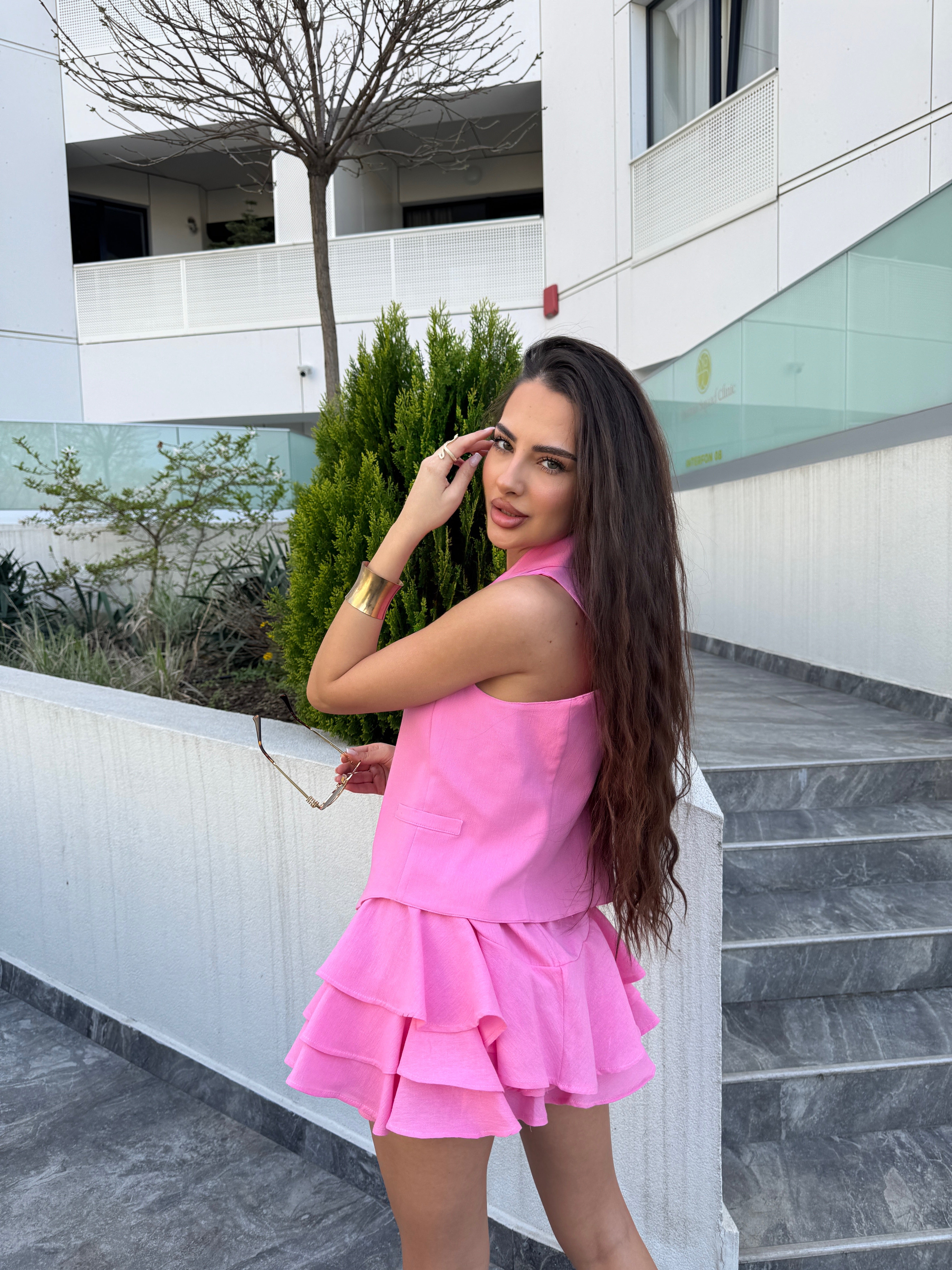 Compleu Famosy Roz Din In Doua Piese