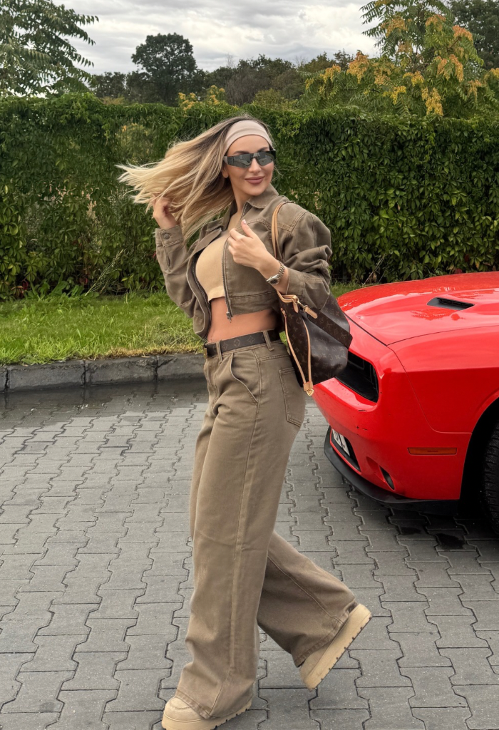 Blugi Wide-Leg Urban Beige