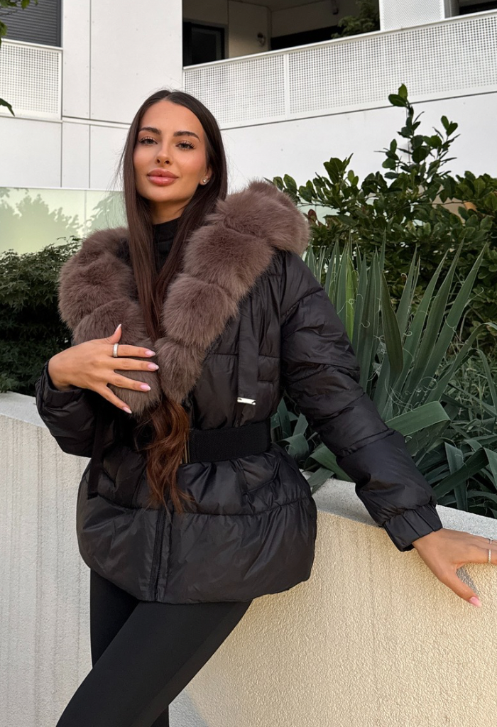 Jachetă Aurora Black Cu Blana Eco Premium