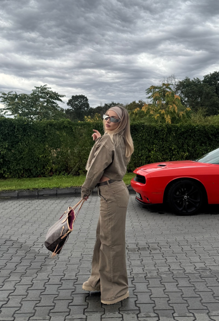 Jachetă Cropped Denim Beige