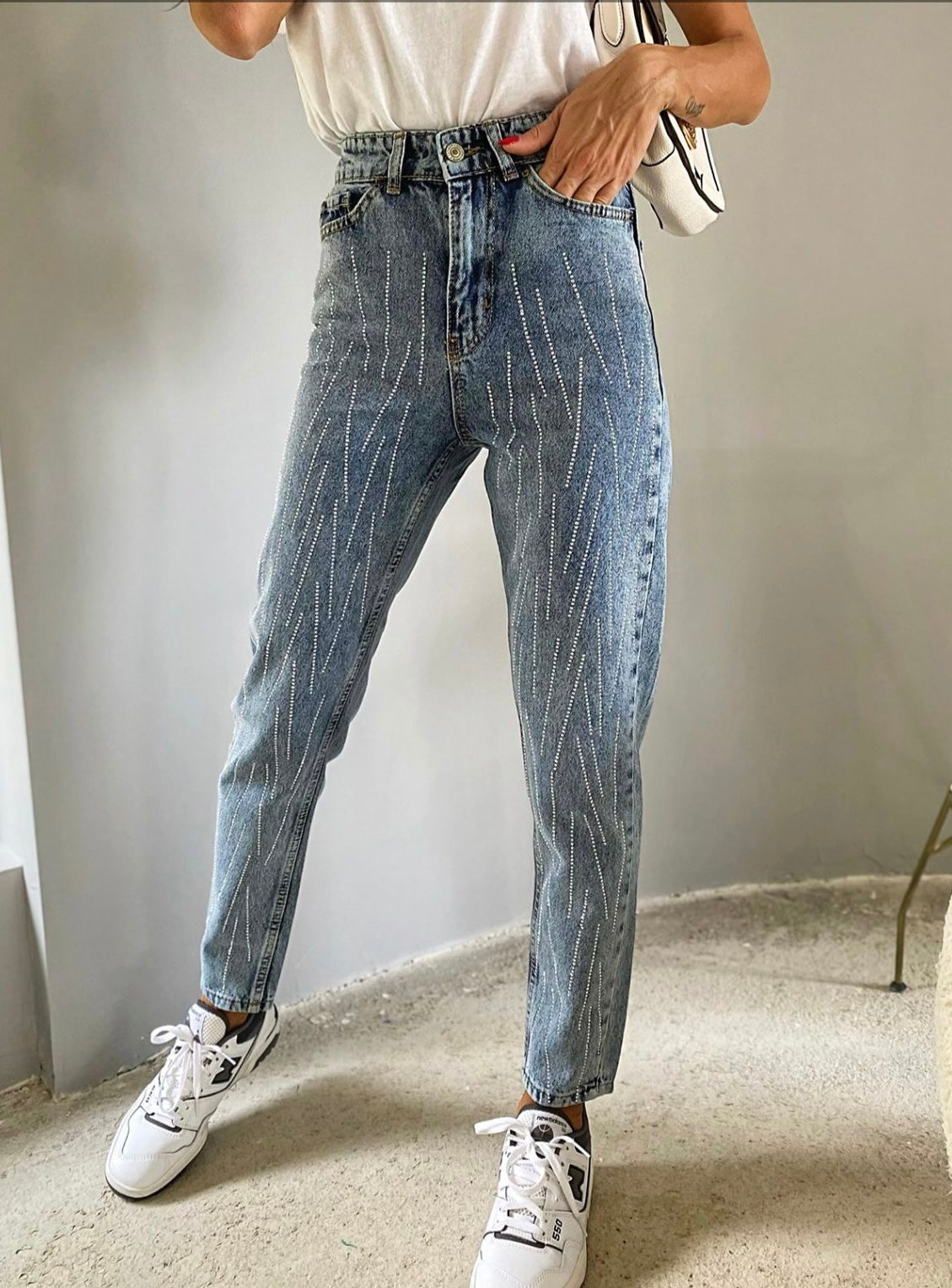 Blugi Melisa Cu Strasuri Blue – ClothesDD